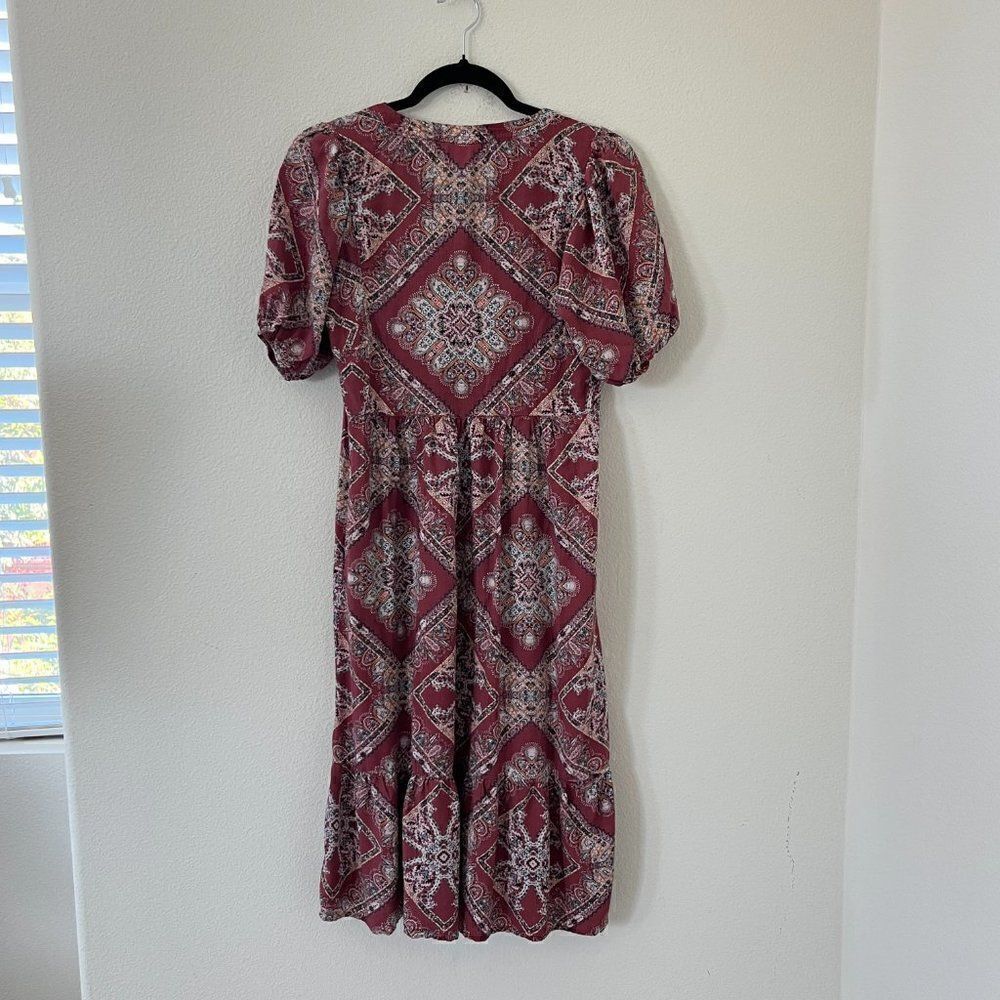 Knox Rose Midi Dress Size Extra Small Red Bohemian Peasant Short Sleeve Boho - Picture 5 of 12
